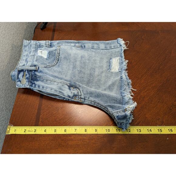 Shein Distressed Jean Shorts XS Women Light Wash Raw Hem High Rise Ripped Denim - Picture 6 of 9